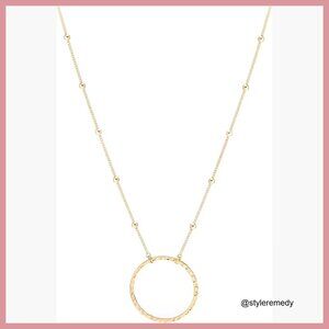 18K Gold Plated Circle Pendant Necklace Long Satellite Beaded Chain